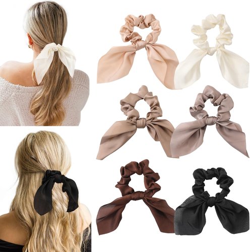Glaudmeiss 6 PCS Small Silk Scrunchies, Hair Ties with Knotted Bows, Satin Hair Ribbons Elastic Hair Ties for Women Girls