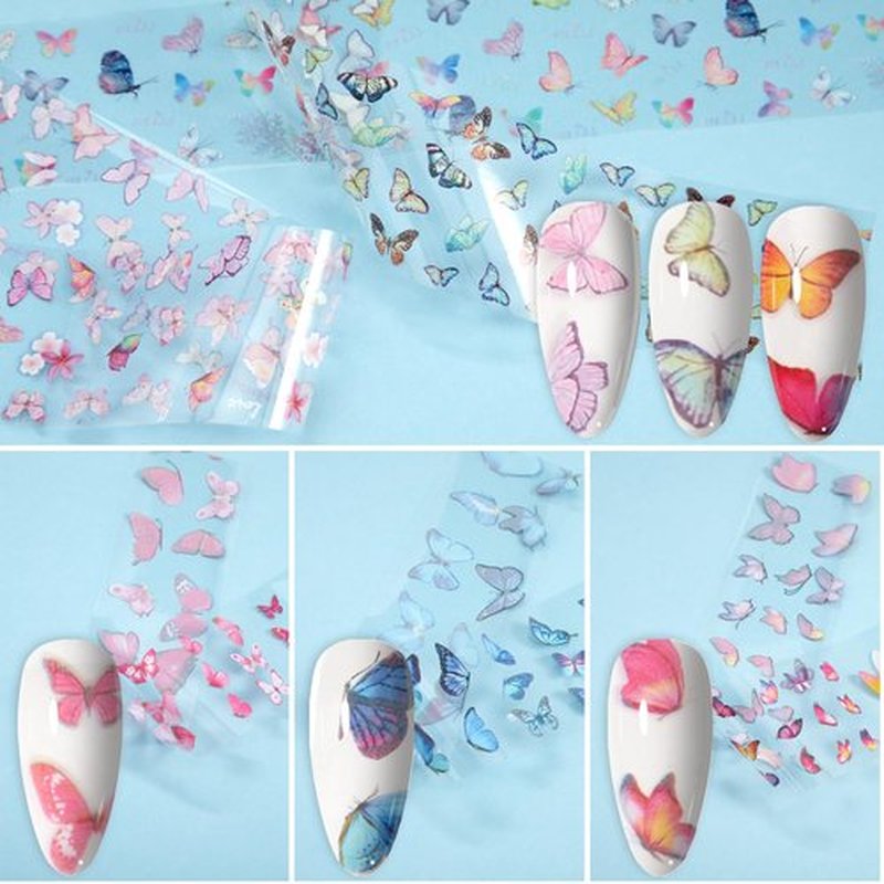 JERCLITY 300 Sheets Nail Foil Transfer Nail Art Stickers Set Marbling Flower Butterfly Aurora Gradient Patterns Nail Foil Transfer Sheets Foils Art for Women