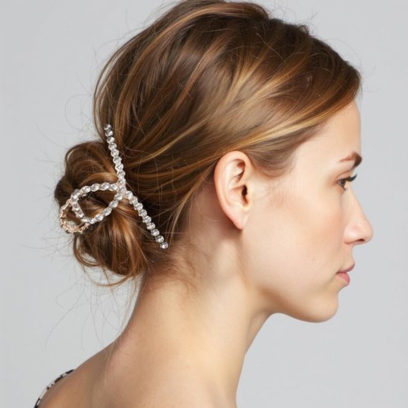 HAIMEIKANG 2 PCs Rhinestone Hair Clips for Women - Metal Claw Clips Strong and Large Hold Claw for Thick Hair, Gold and Silver Hair Clips