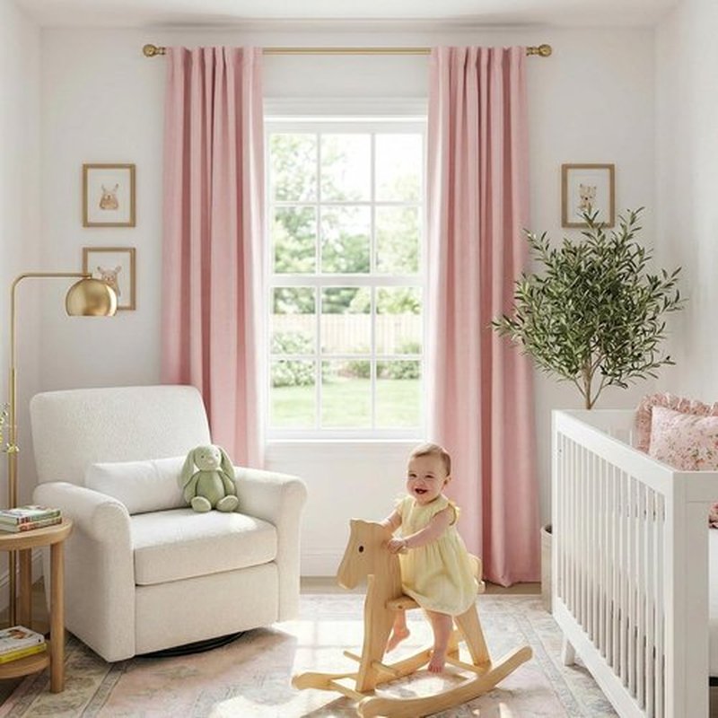 Skiennix 100% Blackout Linen Curtains - Thermal Insulated Drapes for Bedroom | 84" Long, Baby Pink, 2 Panels Set