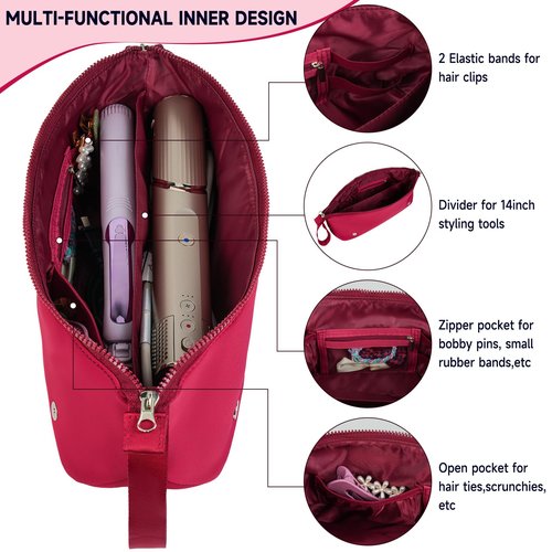 Jaffzora Hair Tools Travel Bag with Heat Resistant Mat and Lining, Portable 2 in 1 Hair Storage Bag for Curling Iron, Flat Irons, Straighteners and Haircare Accessories(Red)