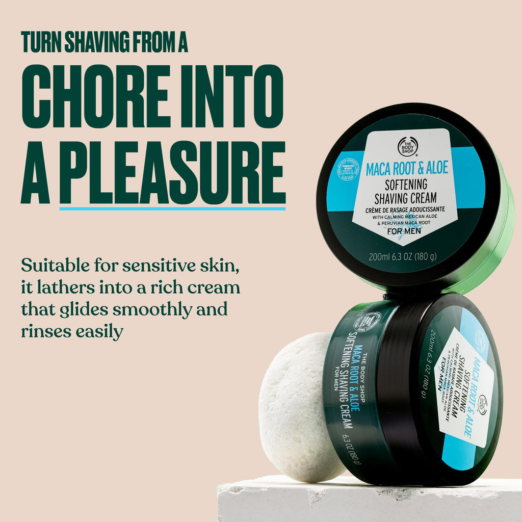The Body Shop Maca Root & Aloe Softening Shaving Cream for Men | for a Smooth Shave with Aloe Vera | Safe for Sensitive Skin, 200 ml / 6.3 oz