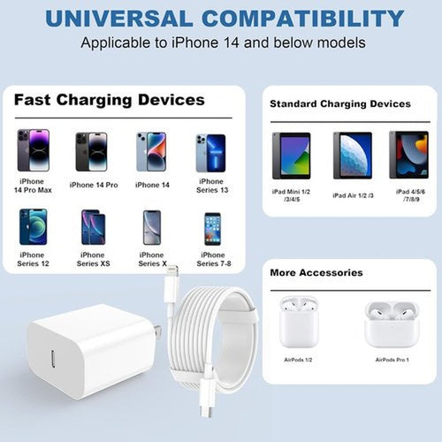 **Skiennix iPhone Charger - Fast Charging 2-Pack Type C Wall Block with 6FT & 10FT USB C to Lightning Cables**