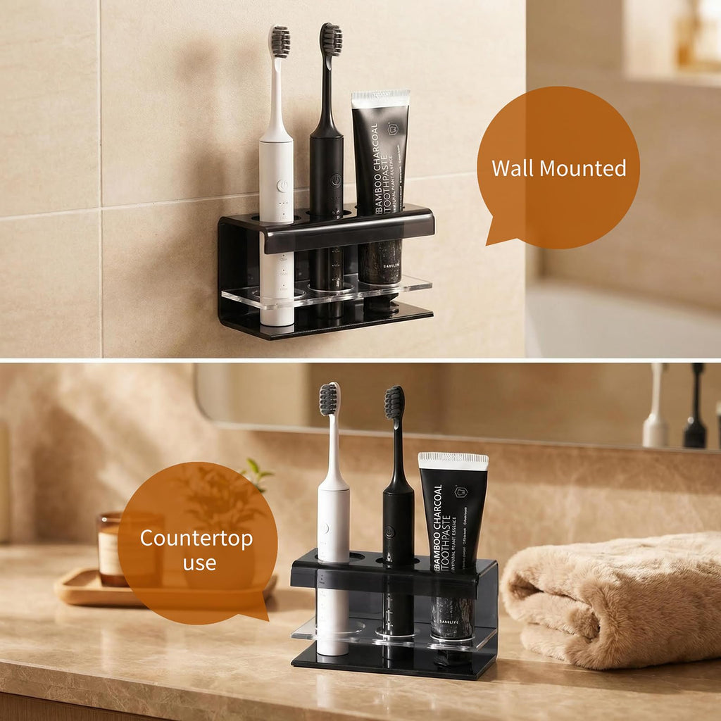 Dvzodlxn 3 Slots Acrylic Electric Toothbrush Holders for Bathrooms(Black)