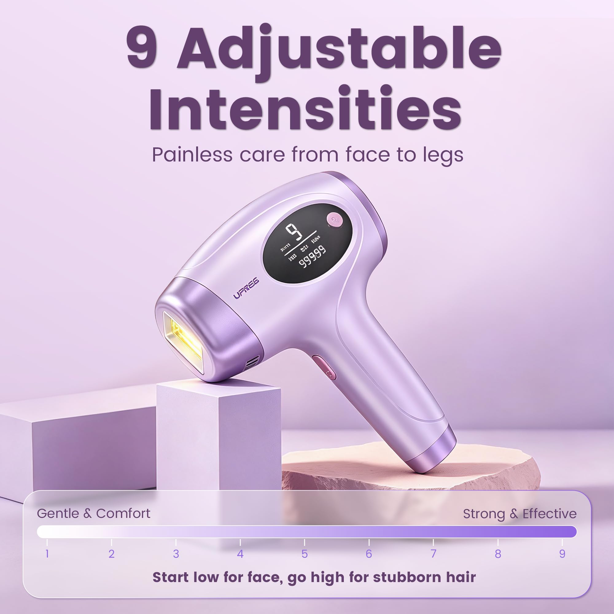 Ufree IPL Hair Removal Device, Full Body for Women Men at Home, Long-Lasting & Painless, 20J & 3 Smart Modes, 990k Flashes, Hair Remover for Armpits Legs Arms Face Bikini Line (Purple)