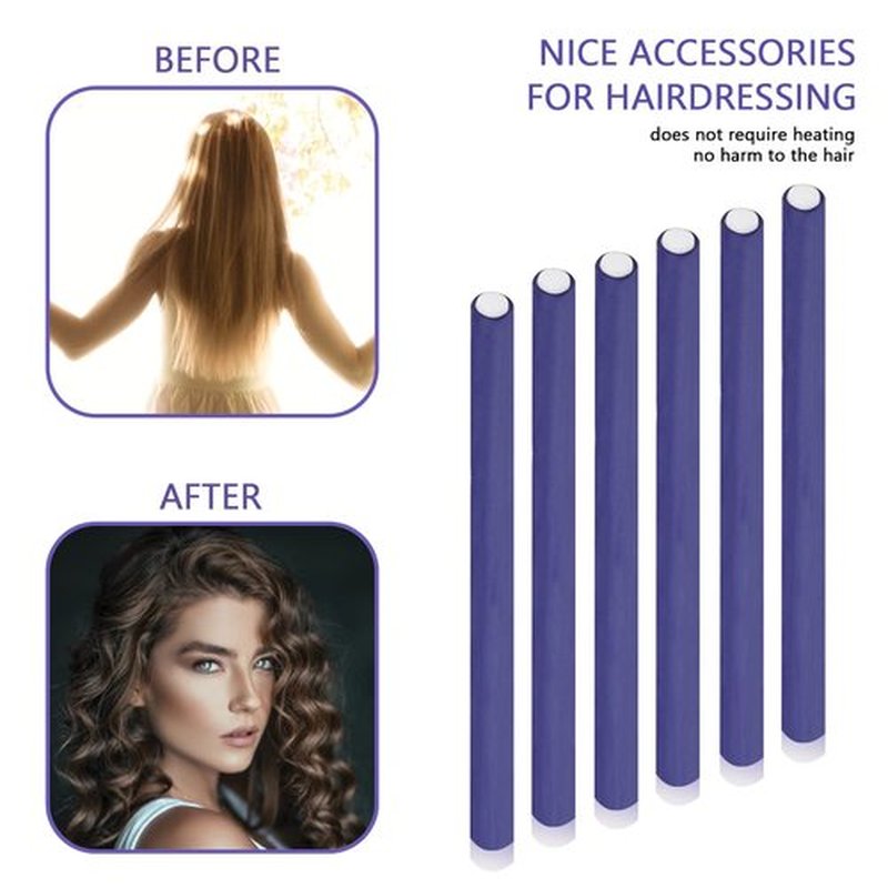 60 Pieces Flexible Curling Rods Twist Foam Flexi Rods No Heat Hair Rods Hair Rollers and Steel Pintail Rat Tail Comb for Long or Short Hair Women Girls (9.45 x 0.31, Purple)