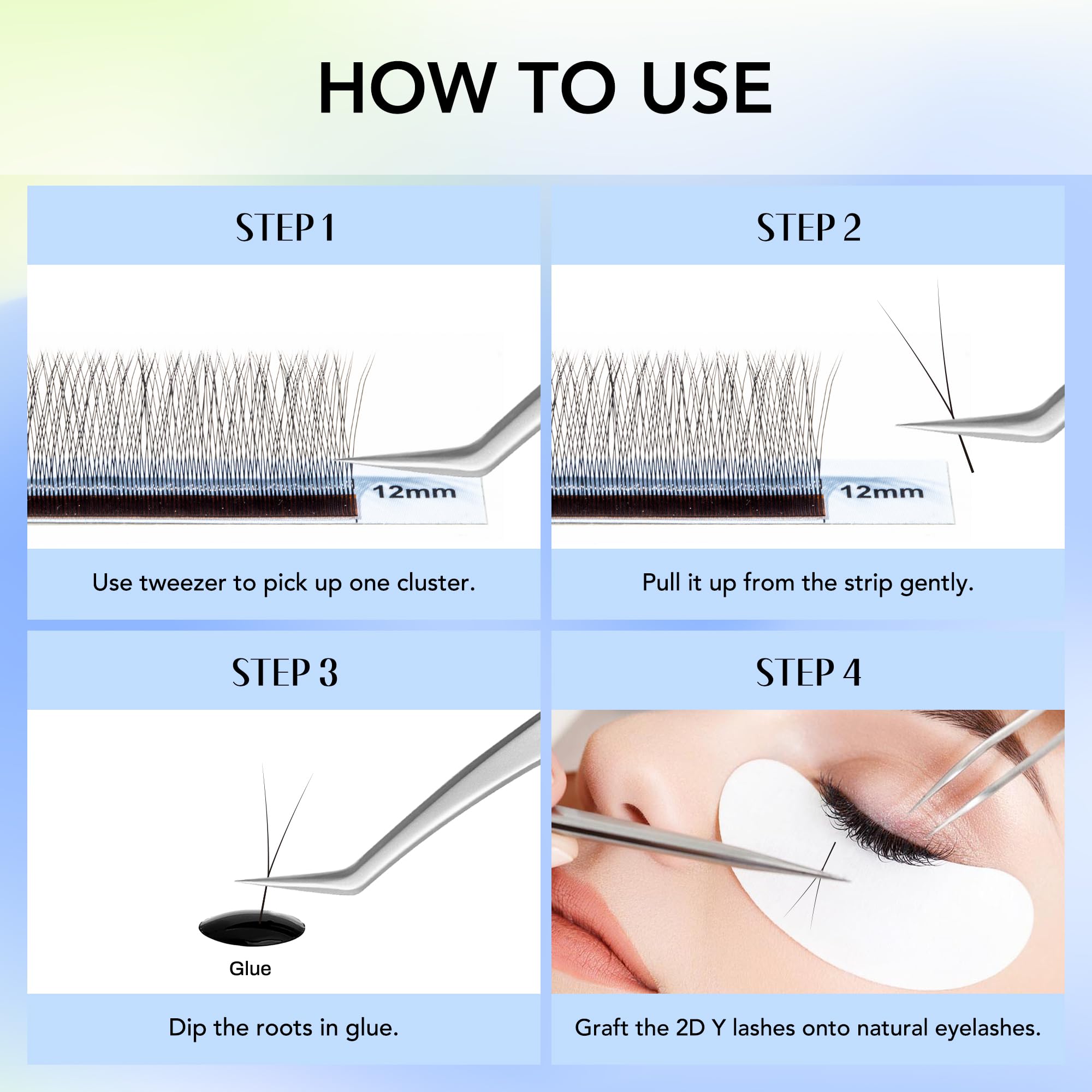 Natuhana 2D Y Shape Lash Extensions Easy Fan Russian Volume Y Eyelash C/D/L/LU Curl 0.07mm Natural Y Shaped 12 Rows Premade Eye Lashes Supply(Black,0.07C,8-14mm)