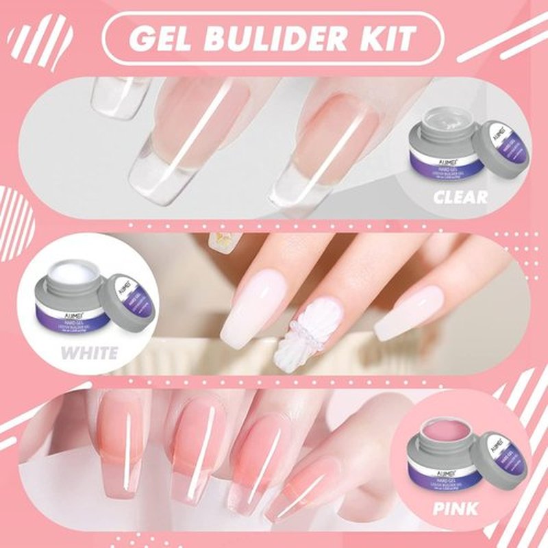 AIJIMEI Hard Gel Builder Nail Gel 3OZ for Flase Nails Extension Kit with Nail Brush Cleaner Base Coat Top Coat