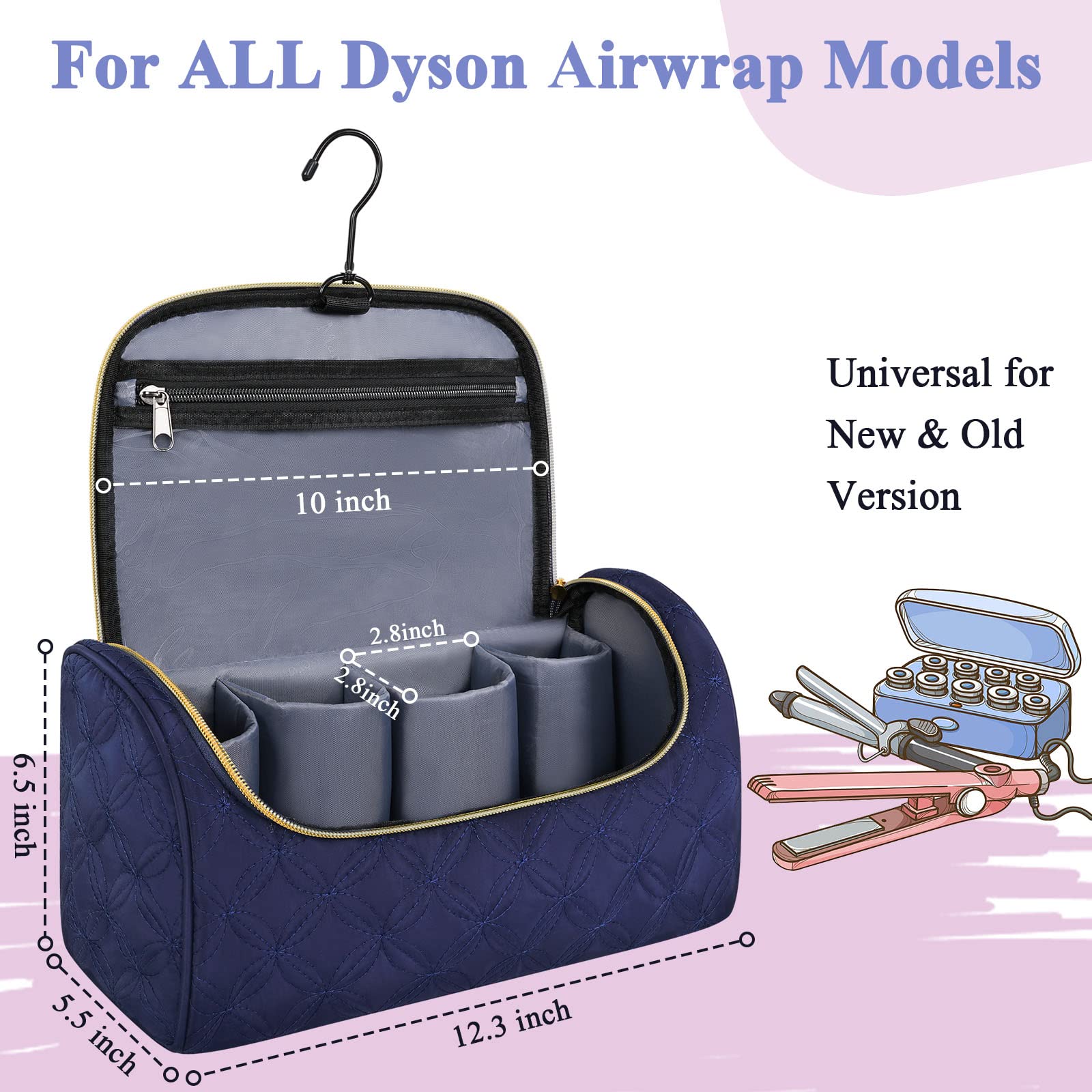 Mancro Padded Travel Case Compatible with Dyson Airwrap, Blue