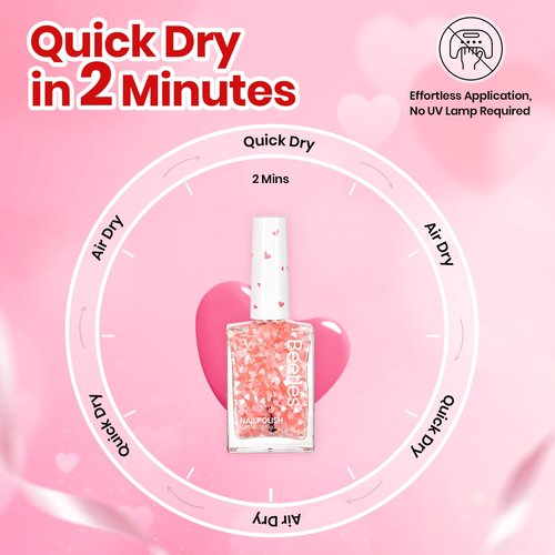 Beetles Valentines Nails Polish - Pink Heart Sweetheart Glow Glitter Nail Polish 15ml/0.51Fl Oz - Long-Lasting Quick Dry Nail Polish DIY Nails Art Spring Valentines Nails Gifts for Her