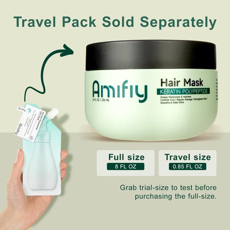 Amifiy Keratin Hair Mask, Multi-care Deep Conditioning Hair Mask for Dry Damaged Hair, Anti-Frizz, Intensive Hydrating & Repairing Deep Conditioner for Strong, Smooth and Silky Hair, 8 Fl Oz