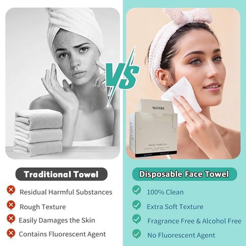 60-Count Disposable Face Towels Extra Large (10"x12") - 100% USDA Biobased, Fully Biodegradable Disposable Dry Wipes - Super Soft Makeup Remover & Facial Cloths for Sensitive Skin