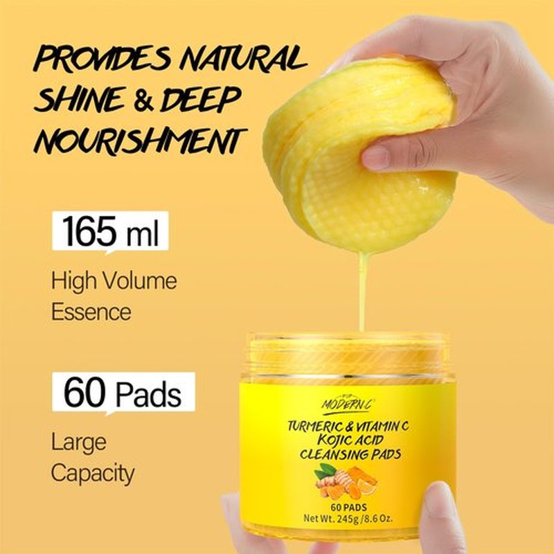 Turmeric Kojic Acid Cleansing Pads for Face 60 Pcs Turmeric Face Scrub for Dark Spots Vitamin C Exfoliating Pads Even Out Skin Tone with Exfoliating Cotton Rounds