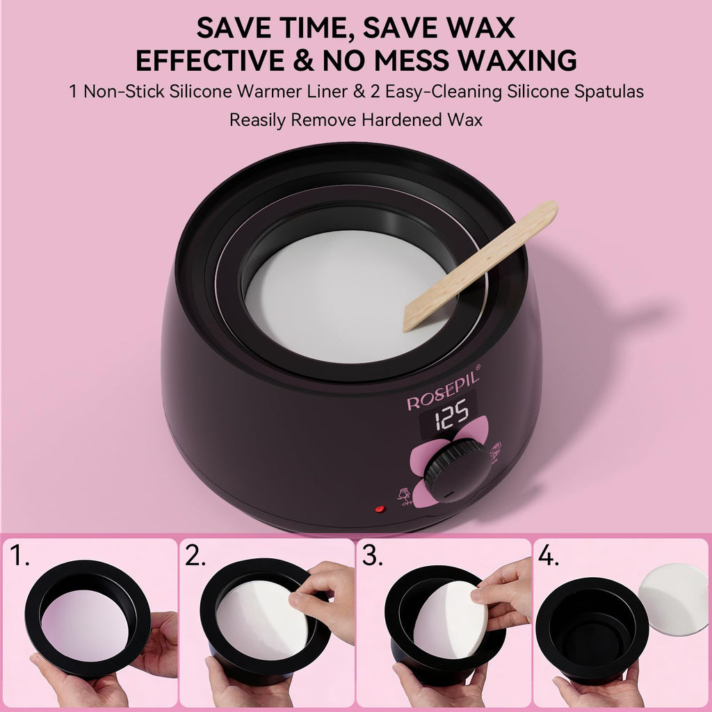 Rosepil Waxing kit for Women - Wax Warmer with Smart Temp Control, 6 Packs (3 Colors) Wax Beads for Targeted Hair Removal - Ideal for Body, Bikini, face, Home Salon Use