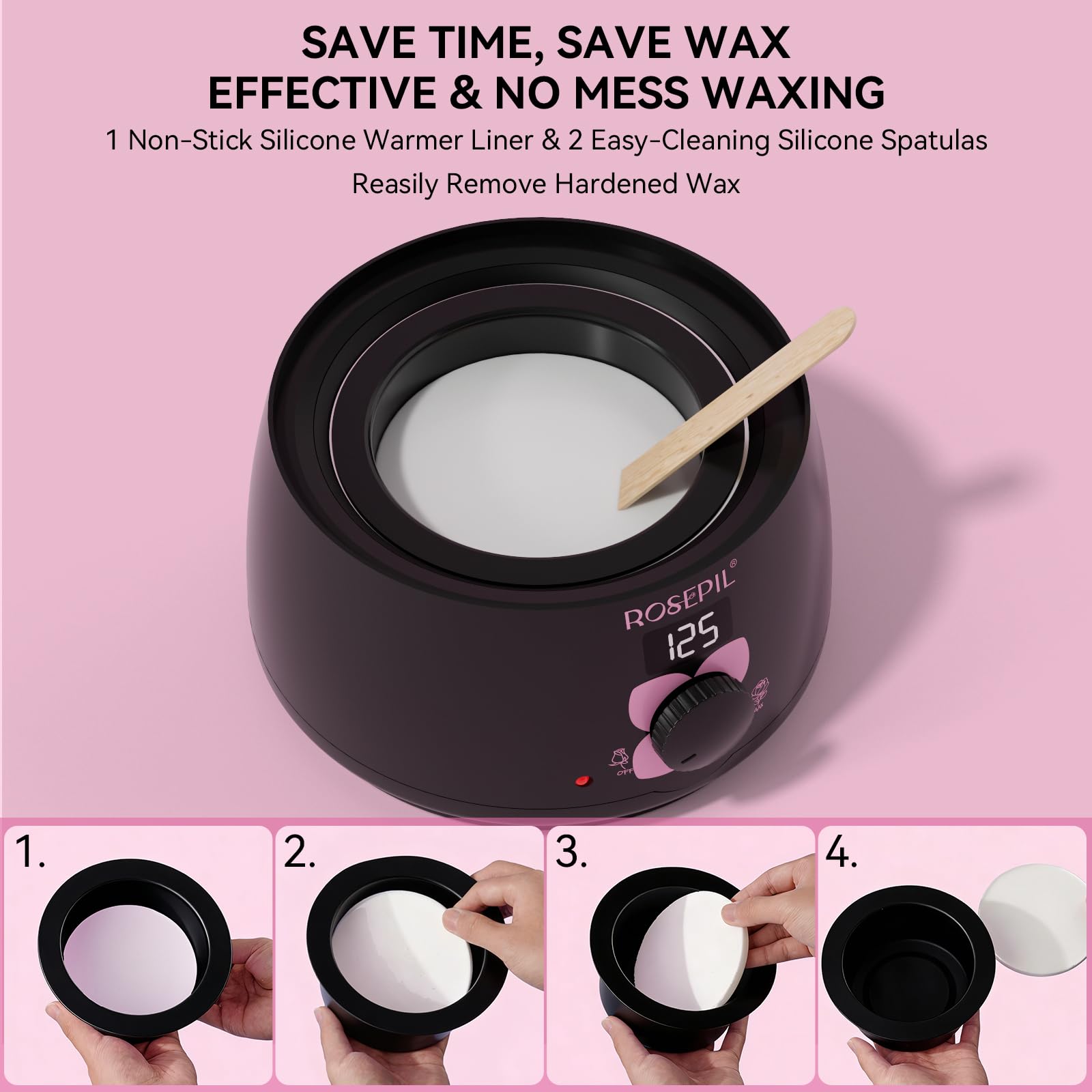 Rosepil Waxing kit for Women - Wax Warmer with Smart Temp Control, 6 Packs (3 Colors) Wax Beads for Targeted Hair Removal - Ideal for Body, Bikini, face, Home Salon Use
