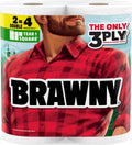 Brawny 3-Ply Tear-A-Square Paper Towels - Strong, Absorbent & Durable | 2 Double Rolls = 4 Regular Rolls