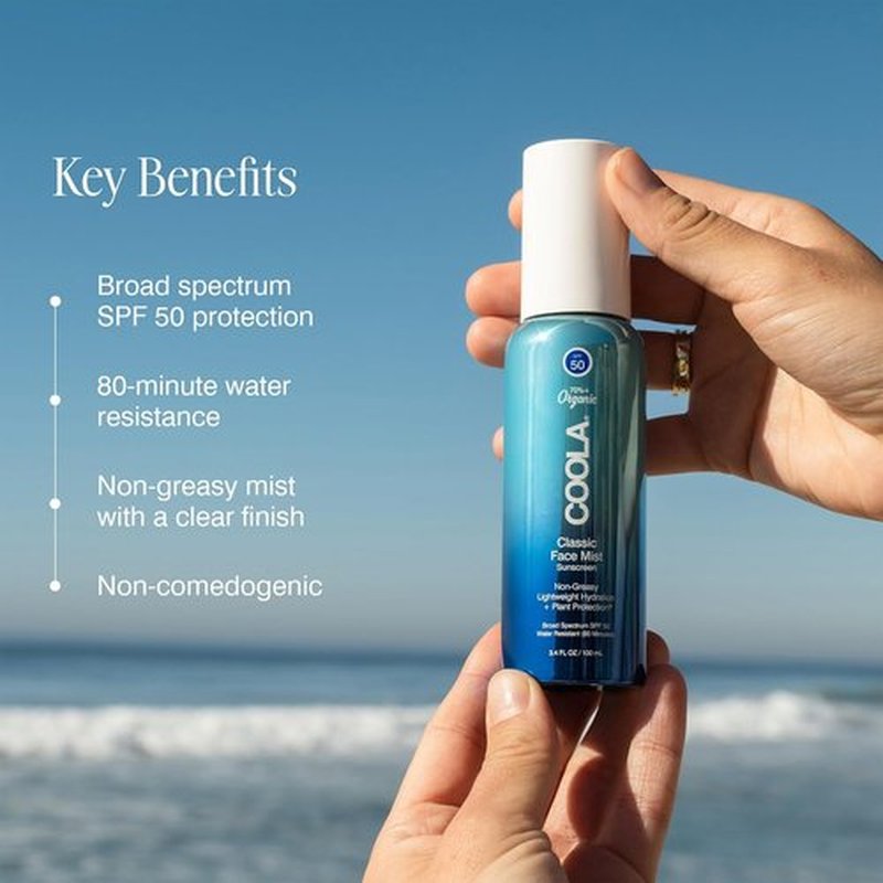 COOLA Organic Sunscreen SPF 50 - Dermatologist Tested Face Mist for Daily Protection | 3.4 Fl Oz