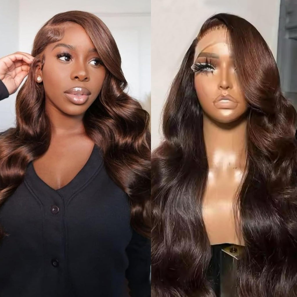 vivehebe Chocolate Brown Lace Front Wig 26 Inch 13x4 Body Wave HD Lace Front Wigs Human Hair Pre Plucked 180% Density Brown Wig for Women