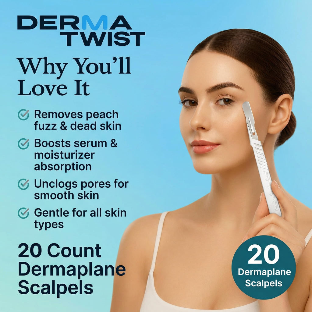 DermaTwist 10R Dermaplane Razor for Women Face – 20-Pack Sterile Disposable Dermaplane Scalpels Facial Razors for Women Face Dermaplaning Professional Face Shaver