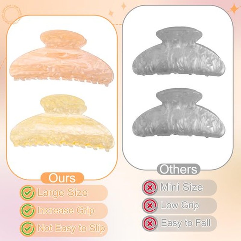 HairChrysm 4.2 Inch Large Acrylic Claw Clips, Cute Champagne Blonde Hair Clips Strong Hold Hair Claw Barrettes for Thick Thin Hair, 4 Pack Stylish French Hair Accessories for Women Girls