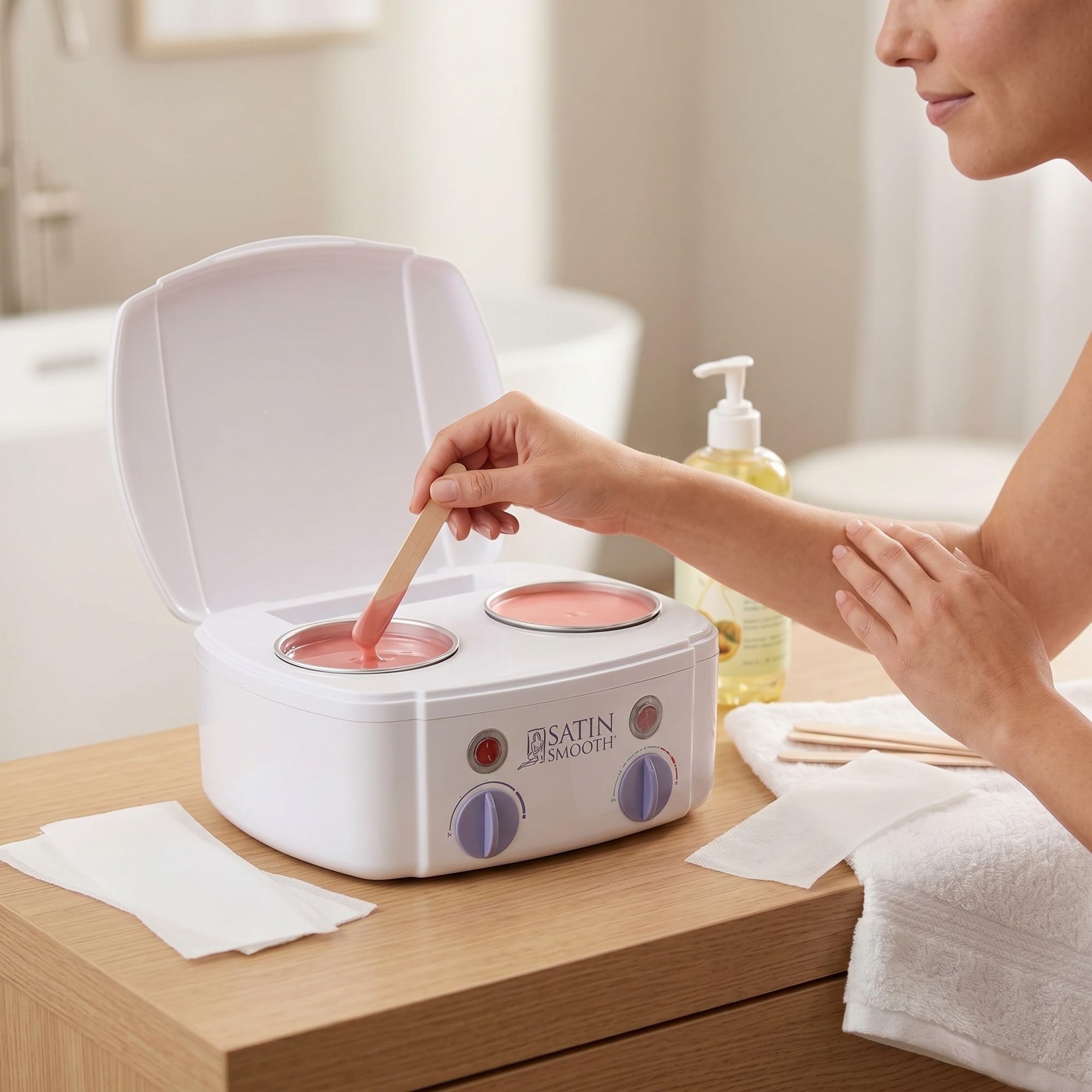 Satin Smooth Professional Dual Wax Warmer Kit - Hair Removal System with Hard & Soft Wax Accessories, Pre & Post-Wax Care Supplies, Spa Waxing Kit for Face and Body