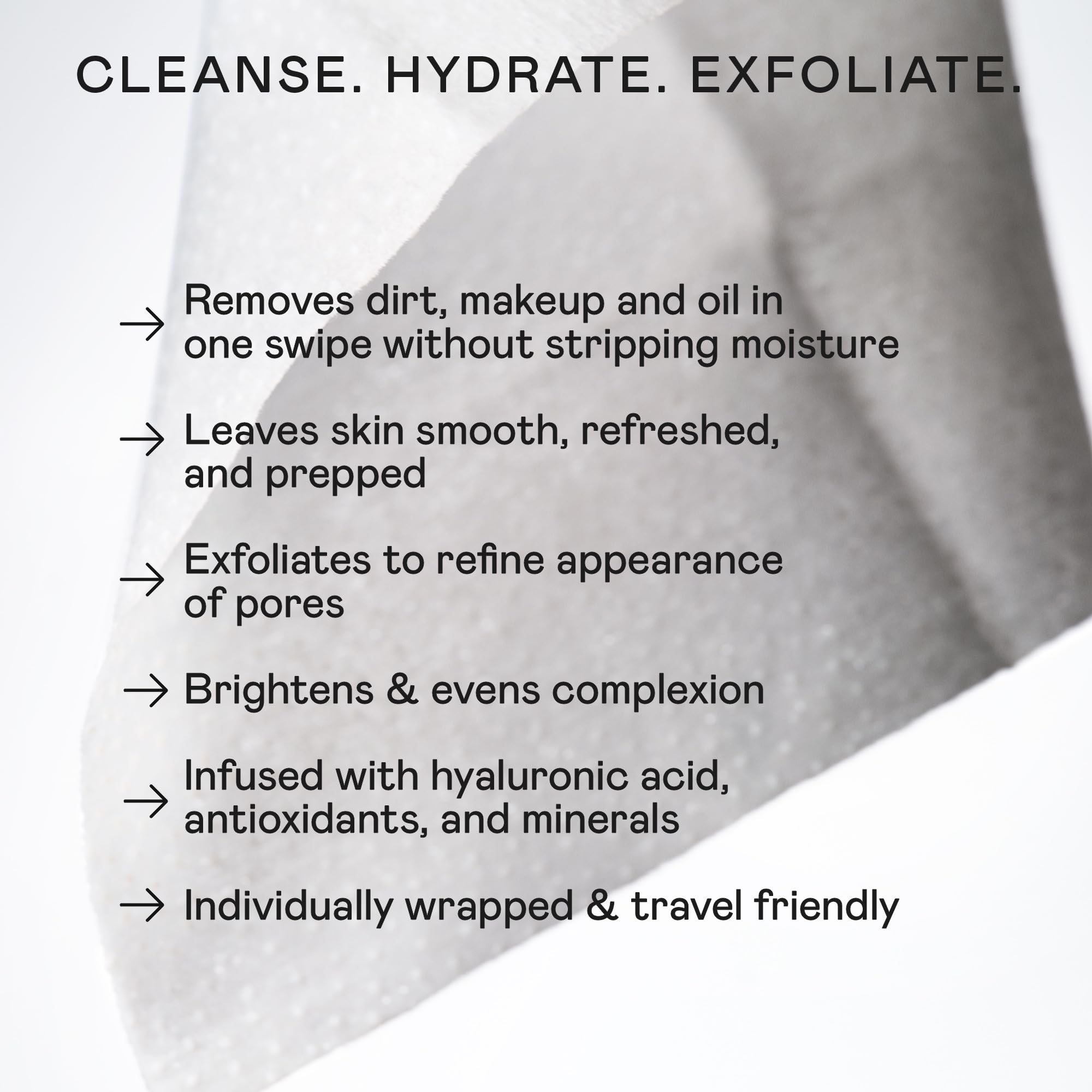 NuFACE Prep-N-Glow Facial Towelettes - 2-in-1 Exfoliating + Cleansing Makeup Remover Wipes, Hyaluronic Acid Travel Face Wipes to Hydrate & Brighten for Glowing Skin - 5 Individually Wrapped Cloths