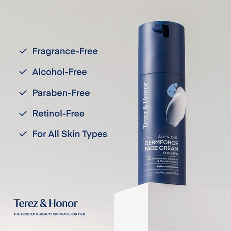 TEREZ & HONOR 6-in-1 Face Cream for Men: Korean DermForce Anti-Aging Moisturizer with Niacinamide, Bakuchiol & 5-CICA – Hydrates, Smooths & Helps Reduce Wrinkles, Dark Circles & Eye Bags – 2.8 oz