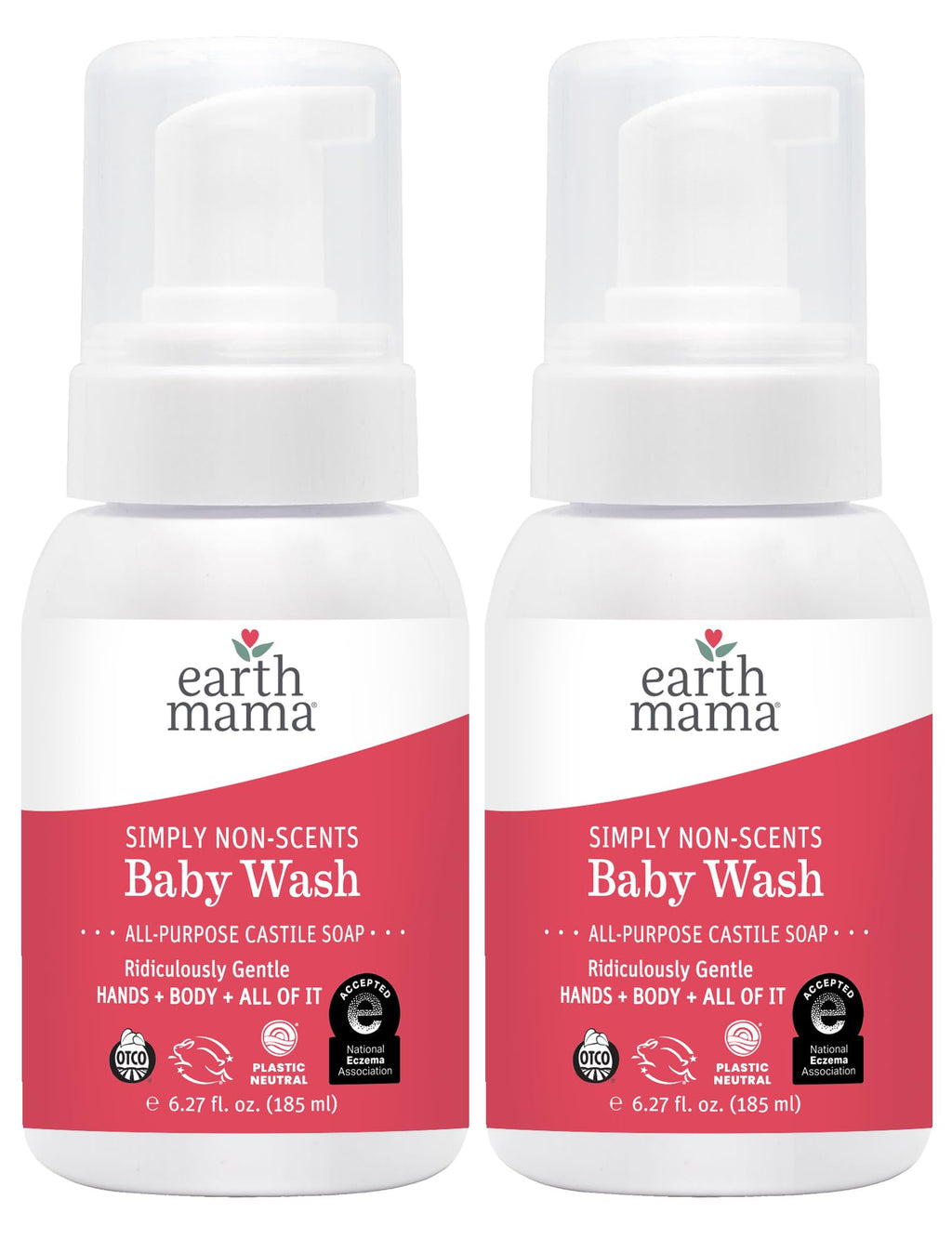 Earth Mama Simply Non-Scents Baby Wash Foaming Hand Soap Refill, All-Purpose Body Wash for Sensitive Skin, Castile Soap with Coconut Oil, Shea Butter, Calendula, & Aloe, 5.3 Fl Oz (Pack of 2)