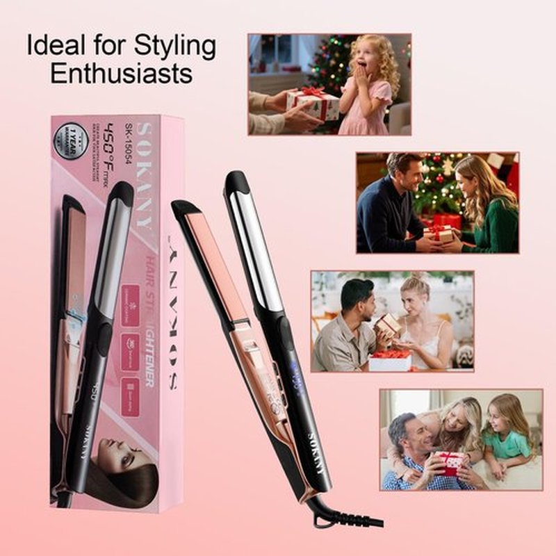 SOKANY 1 Inch Flat Iron Hair Straightener and Titanium Curler 2 in 1,Dual Voltage Smart 3D Ceramic Floating Plates Ionic Straightener,8 Temps Settings Fast Heating & Heat Protection