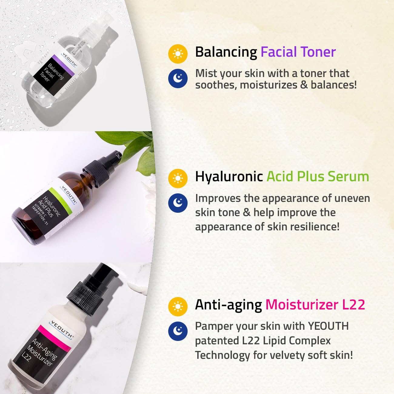 YEOUTH Valentine's Day Skin Care Set - Hydrating Hyaluronic Acid Serum & Vitamin C Toner | 3-Piece Facial Gift Set