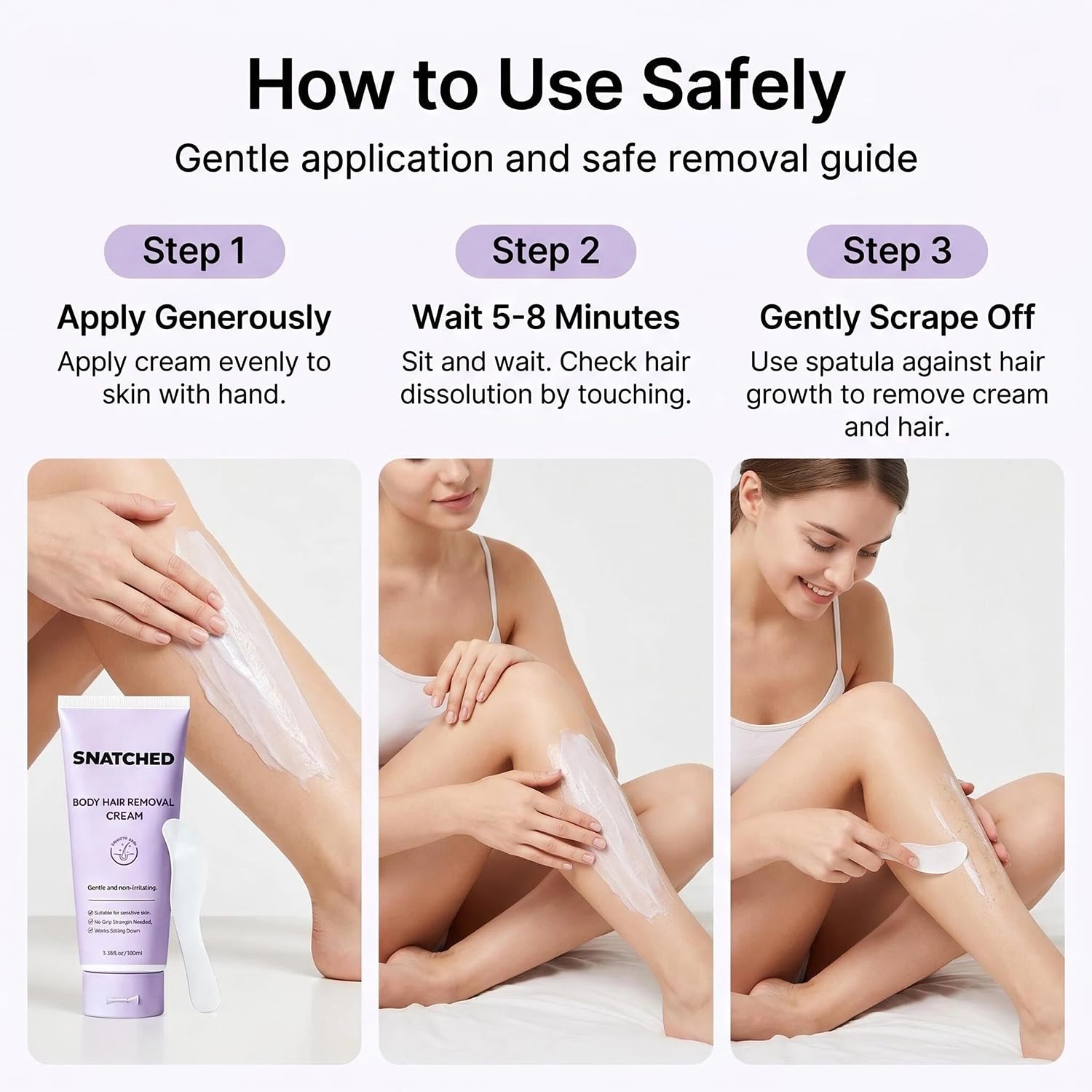 Snatched Hair Removal Cream, Body & Facial Hair Remover Cream for Woman Aged 65+ & Men, Gentle Hair Remover for Legs, Arms, Underarms, Stomach, Bikini Line (1Pc)