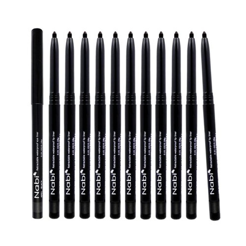 Nabi Retractable Waterproof Eyeliner Pencil – 12‑Pack Smudge‑Proof, Long‑Lasting & Hypoallergenic Professional Makeup Eyeliner for Sensitive Eyes