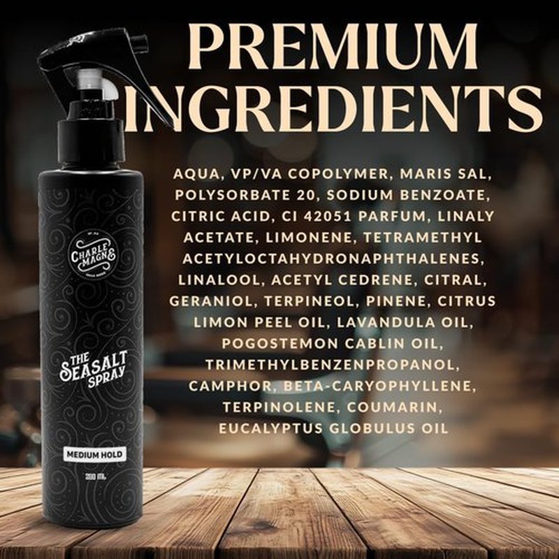 Charlemagne Sea Salt Spray for Men - Medium Hold, 6.76 fl oz/200ml, Pack of 1, Mediterranean Breeze - Sea Salt Hair Spray for Texture, Volume & Hold - Matte Finish Beachy Hair for Men & Women