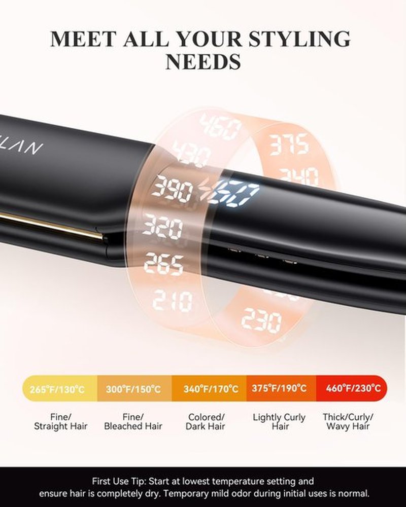 ANLAN Infrared Hair Straightener, 1.4" Ceramic Flat Iron with 20s Fast Heating, Negative Ions, 210–460°F Adjustable, Dual Voltage & Auto Shut-Off for Smooth, Shiny Styles