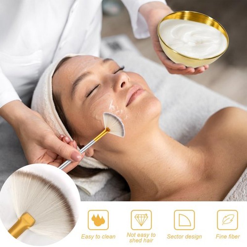 13 Pcs Esthetician Supplies 3 Gold Bowls Stainless Steel 3 Gold Skincare Spatula Metal 3 Facial Fan Brushes 3 White Facial Headbands Esthetician Clear Cosmetic Bag with Zipper for Women Facials