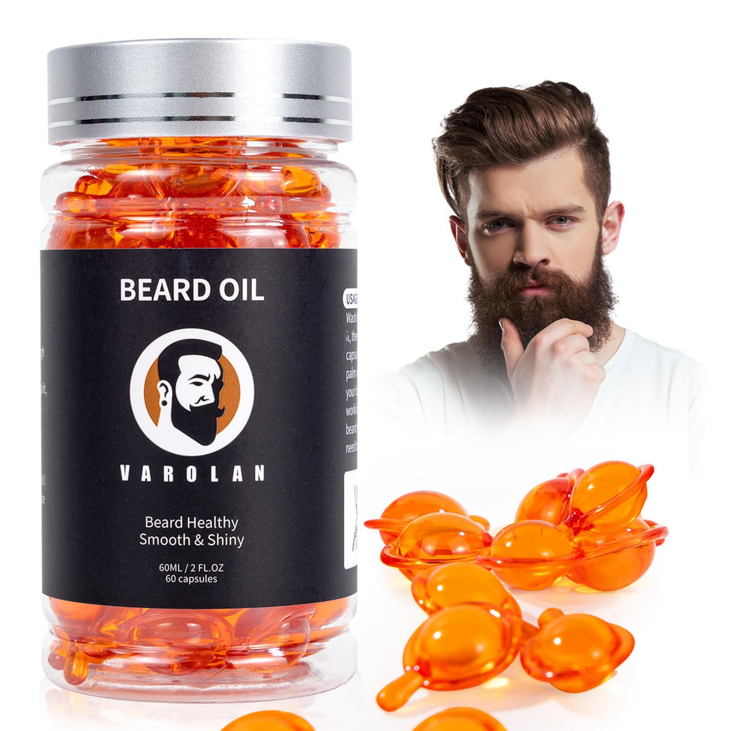 Varolan Beard Oil Capsules for Men,Natural Cedarwood Mens Beard Oil,Naturally Derived Conditioner with Argan Oil,Grapeseed Oil,Jojoba Oil and Vitamin E for Softening and Moisturizing Beard