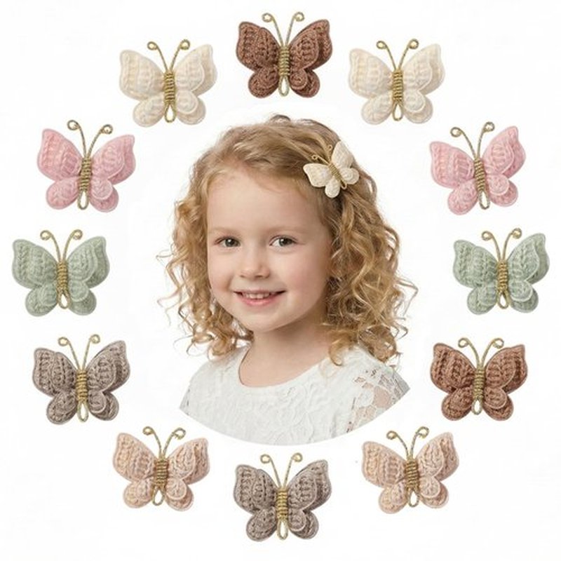 12 Pcs Butterfly Hair Bow Girl, Beige Kid's Cute Hair Clips Barrettes Accessories for Infants Toddlers Baby Kids Fine Hair