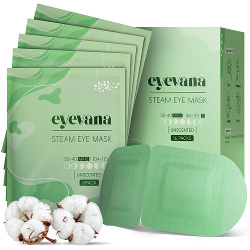eyevana, 16 Packs Steam Eye Mask, Extra Deep Heat for Dry Eyes, Fast Relief for Irritation, Stye, Puffy Sensitive Eyes and Eye Strain, Disposable Self Heating Warm Compress (Unscented)
