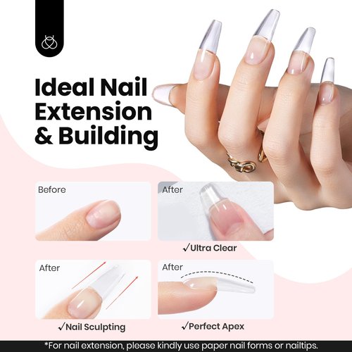 Beetles HEMA-Free Hard Gel for Nails-2 Pcs 1 oz 9 in 1 Clear & Jelly Nude UV & LED Lamp Cured Sculpting Gel for Nail Extension & Nail Repair with Flat Nail Brush High Hardness Nails for Pros Women