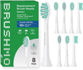 Brushmo Replacement Toothbrush Heads - Plaque Control for Philips Sonicare | 8 Soft Dupont Bristles, White