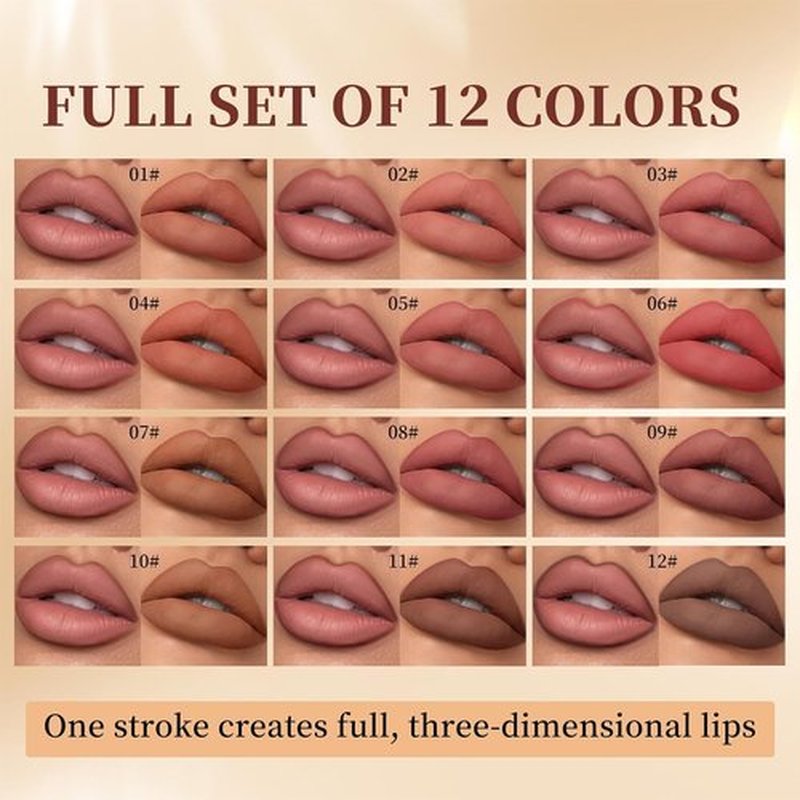 Skiennix Matte Velvet Lip Liner Set - 12 Highly Pigmented, Long-Lasting Waterproof Shades