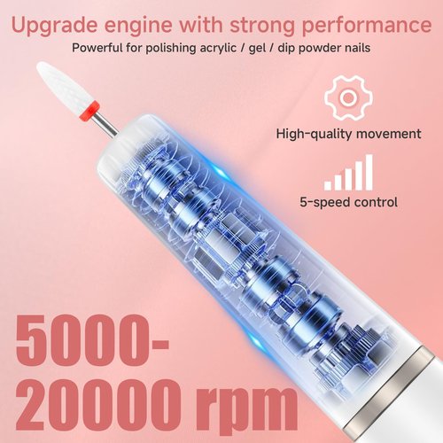Electric Nail Filer, Professional Nail Drill Kit, Electric Nail Drill Kit, Portable File for Acrylic Gel Nails, Cordless Nail File Electric Manicure Pedicure Tools with Drill Bits for Home Salon