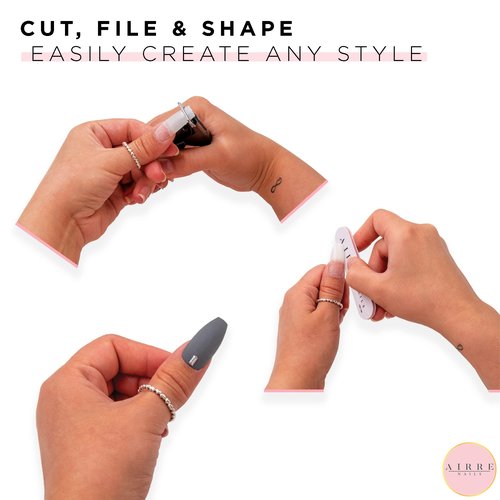 500 AIRRE Pro Acrylic Nail Tips & 3 Files with Box - (10 Sizes) French Square Half Cover False Nails. For Salons MUA & Home DIY. Use: Cut, File & Shape, UV/LED Gel, Polish & Nail Art (Colour: Natural)
