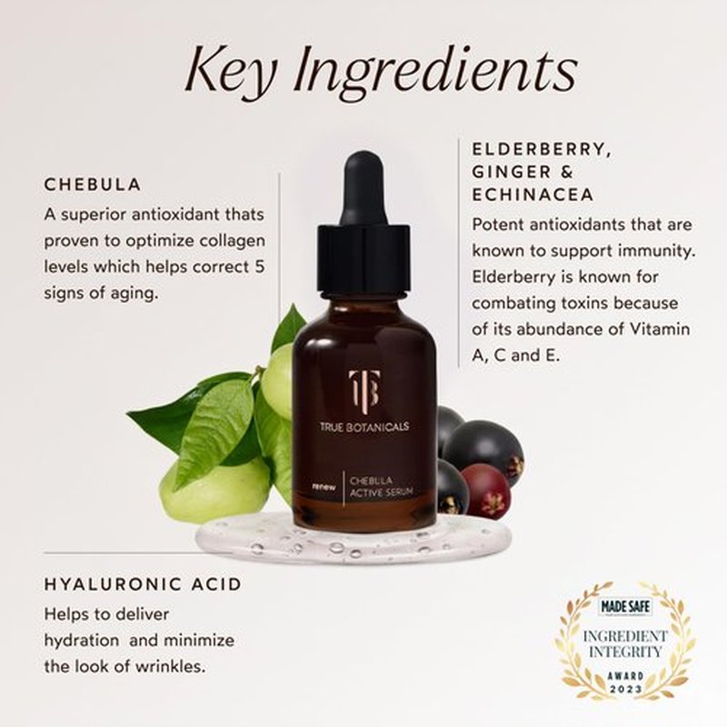 True Botanicals Chebula Active Serum | Anti-Aging Face Serum | Reduces Appearance of Fine Lines & Wrinkles | Optimizes Skin Collagen Levels | Dermatologist Tested, Vegan, All Natural |1 fl oz | 30 ml
