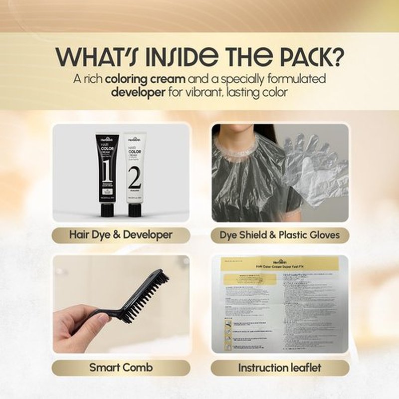 Herbishh Korean Hair Dye Cream & Developer - Natural Brown | Ammonia-Free, 1-Minute Gray Coverage Kit (2.03 fl oz Each)