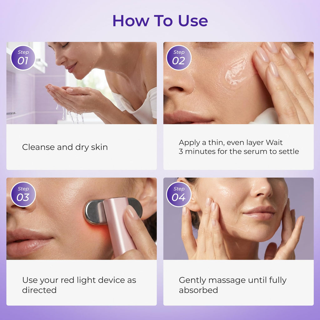 Red Light Therapy Activation Serum for Face – Hydrating & Firming Booster for LED Red Light Devices – Anti-Aging Green Tea Serum with Niacinamide, Hyaluronic Acid, Peptides & Collagen, 1 Fl Oz/2 Pack