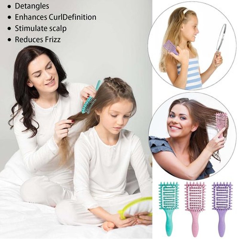 Skiennix Curl Defining Brush - Vented Detangling Tool for Curly Hair | Lightweight & Ergonomic (2 Pcs Green)