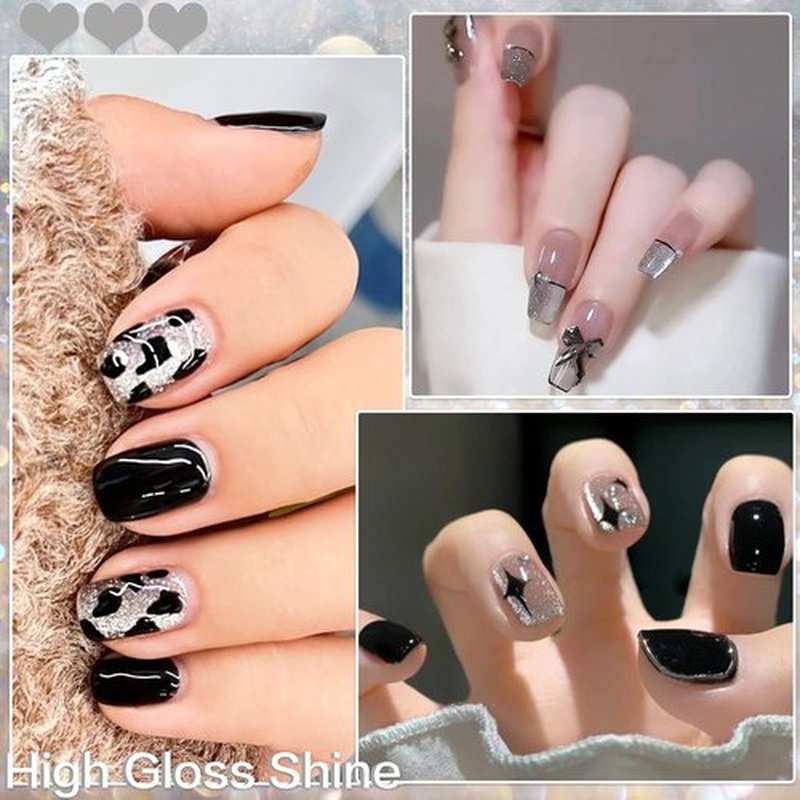 AHAMIOU Crystal Cat Eye Gel Polish Kits Magnetic Nail Polish Set Holographic Cats Eyes Gel Nail Polish Shiny Diamond Glitter Gel with Magnet Stick (2PCS-silver&black)