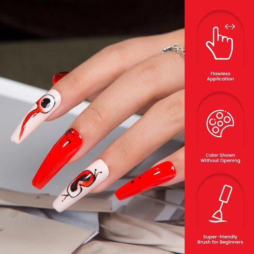 MEGIOR Red Gel Nail Polish 15ML Orange Red Gel Nail Polish Soak Off UV LED Nail Lamp Christmas Red Gel Polish Nail Art Manicure Pedicure for Salon & Home Use, 0.5OZ