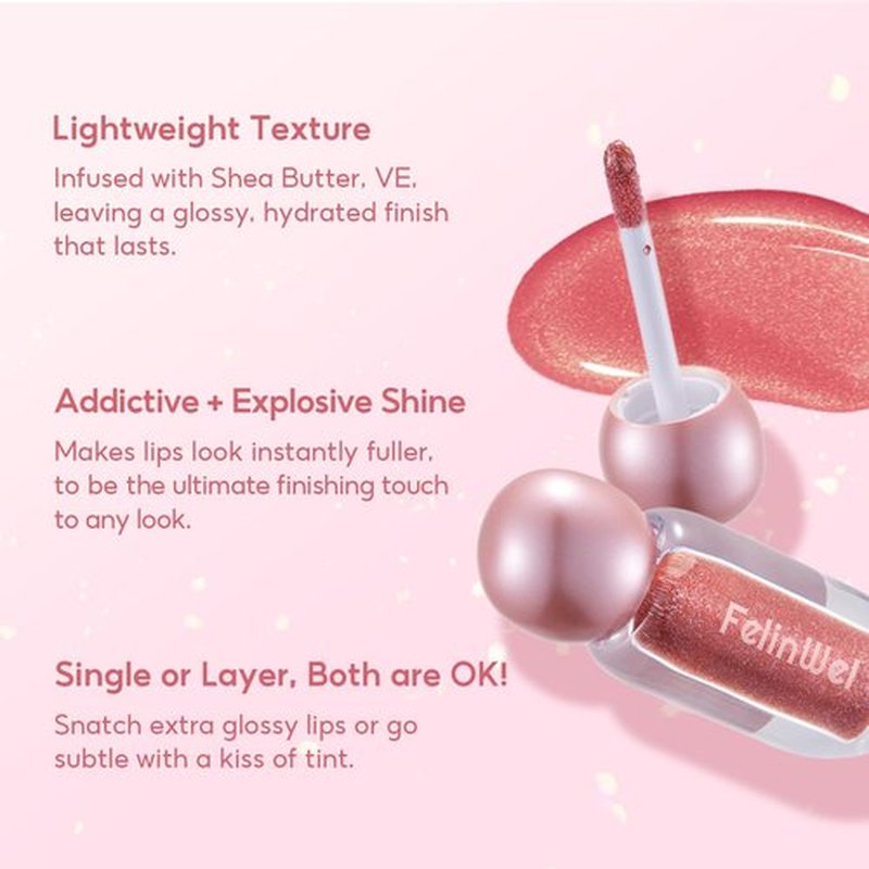 FelinWel Lip Gloss - Super Sparkly & Nourishing Formula | Buildable Cherry Glaze, 03#